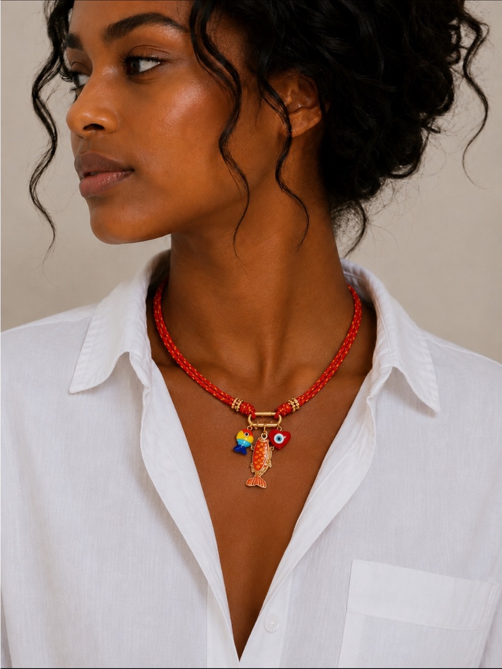 New! Coastal Preppy Cord Sardine Fish Charm Necklace NWOT 5042